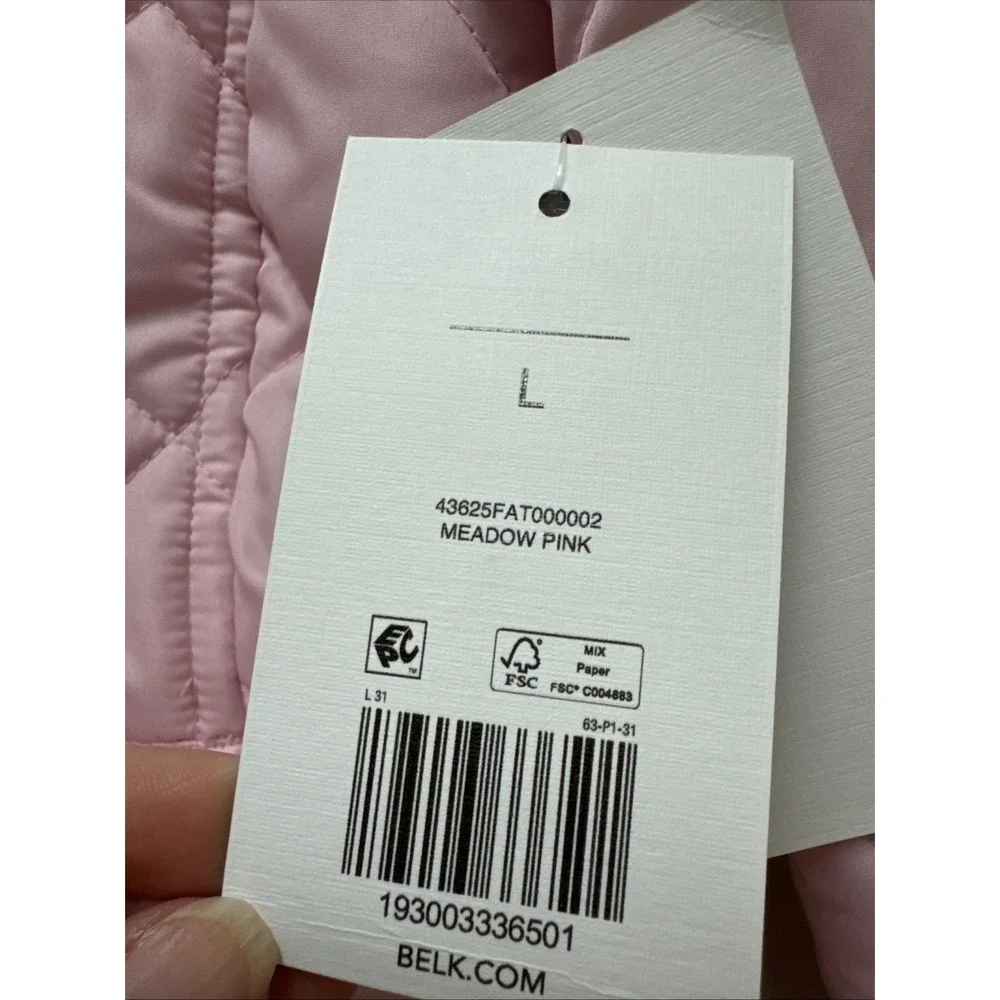 Crown & Ivy Kids Meadow Pink Quilted Ruffle Zip‎ Jacket Mock Neck Large NEW